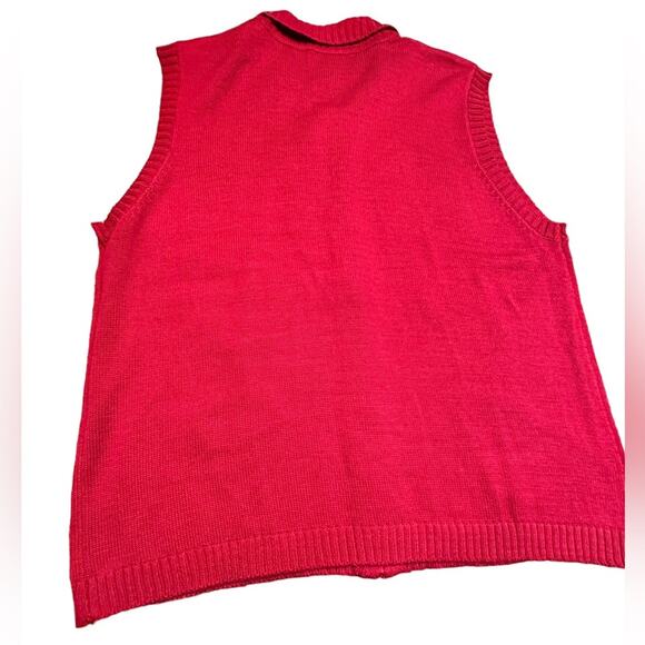 Southern Lady Christmas Angels Zip Front Sweater Vest in Red Cotton Blend Large - Picture 2 of 10
